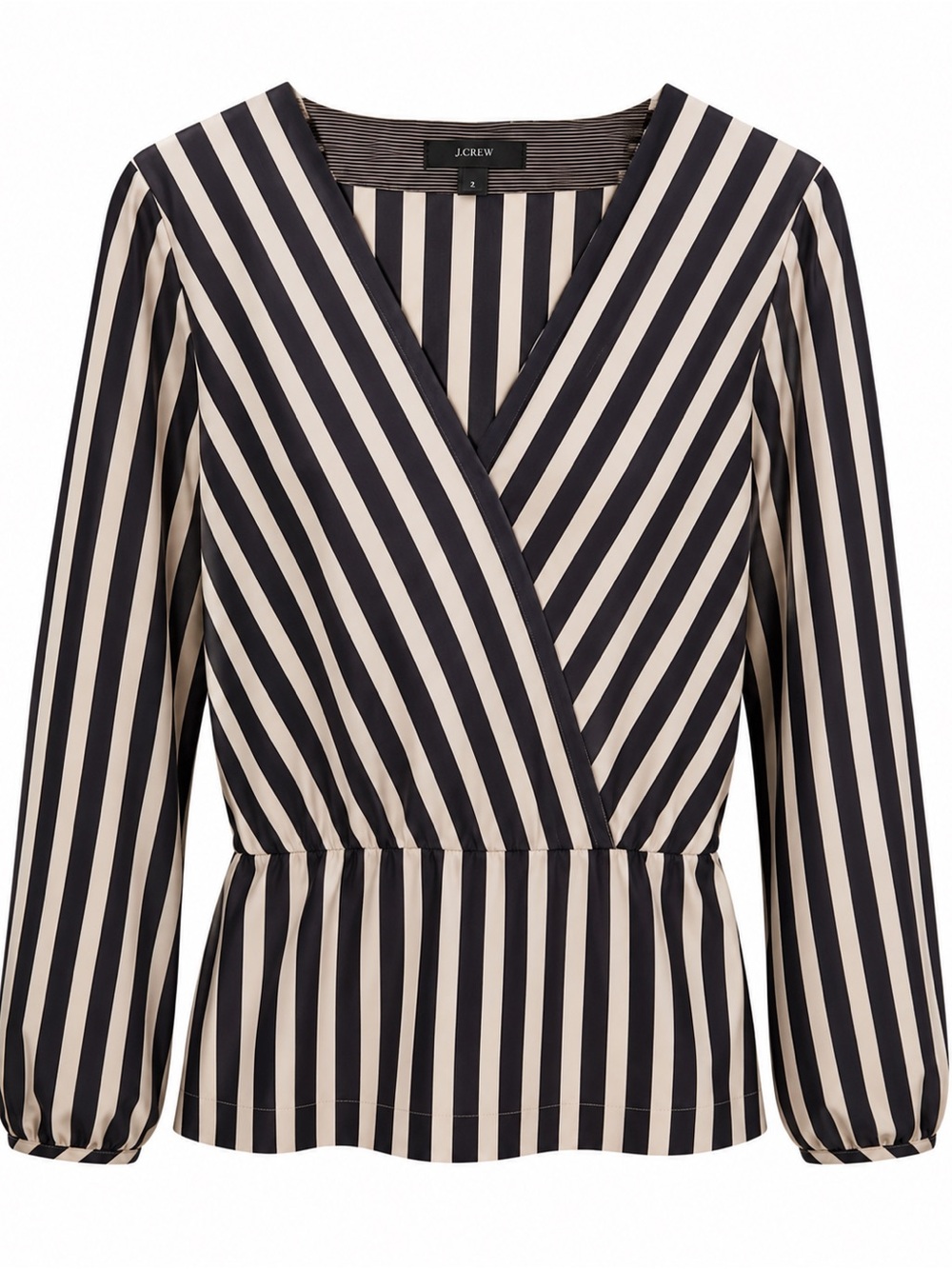 J.Crew Women’s Size 12 Blue & White Striped Faux Wrap Blouse Long Sleeve